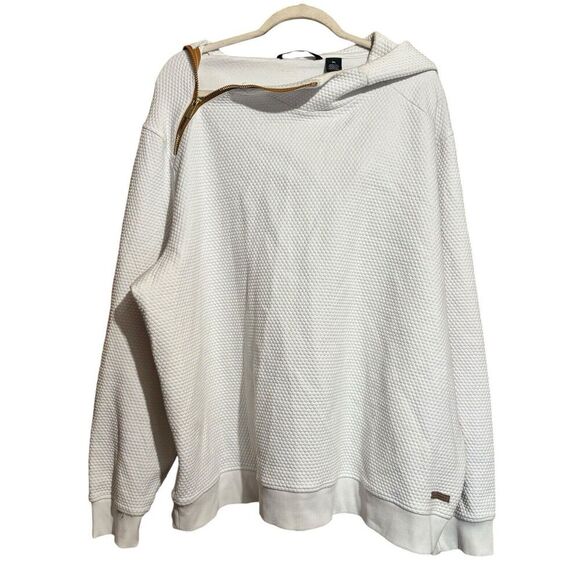 Sean John Sweatshirt Womens 3XL Ivory Waffle Knit Zipper Detail Pullover Sweater - Picture 1 of 8
